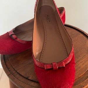 Red Alaia flats, pony hair with leather trim. Size 38